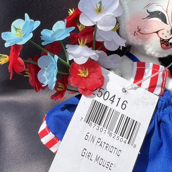 Annalee Dolls Patriotic Girl Mouse USA America July 4th Red White & Blue Flowers - Picture 11 of 12